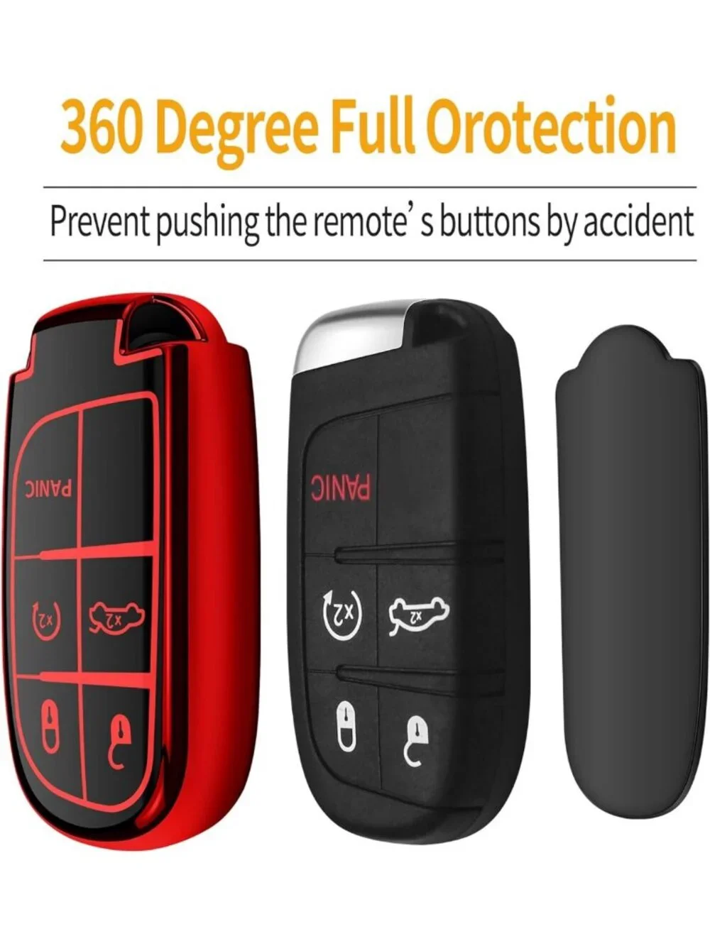 Soft TPU Key Fob Cover with Leather Keychain for Jeep, Dodge, Chrysler - Red